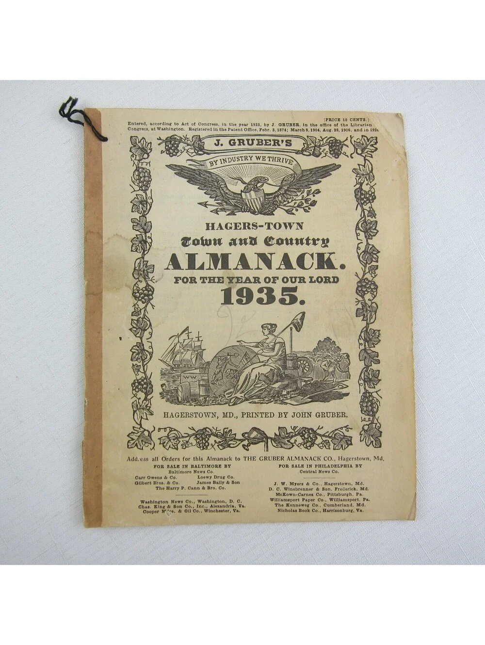 Vintage 1935 Old Farmer's Almanac John Gruber Hagerstown Town & Country Almanack